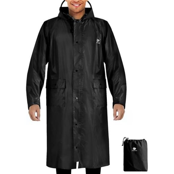 womens mens waterproof rain poncho hooded lightweight raincoat with pocket - Picture 7 of 7